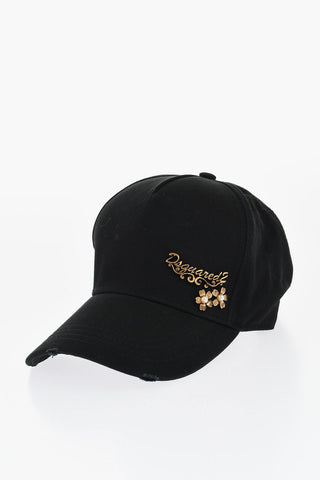 Cappello Baseball in Cotone Con Logo Effetto Dorato