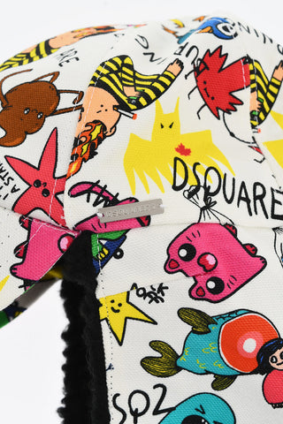 올오버 프린트 트래퍼 모자 인조 퍼 안감