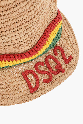 Bucket-Hut aus Raffia mit Stickerei