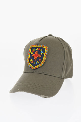 Cappello da Baseball In Cotone Effetto Vintage con Logo in Perline