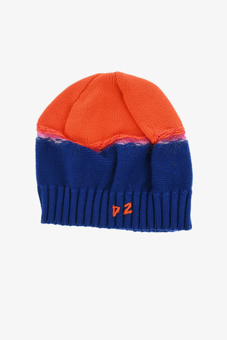 Vintage Effect Two-Tone Beanie with Rib Detals