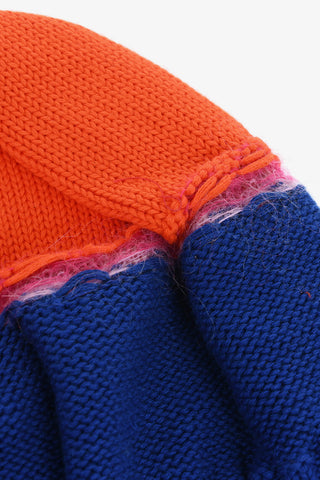 Vintage Effect Two-Tone Beanie with Rib Detals