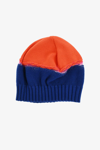 Vintage Effect Two-Tone Beanie with Rib Detals