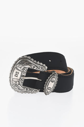 Leather and Fabric Belt with Western Buckle 40mm