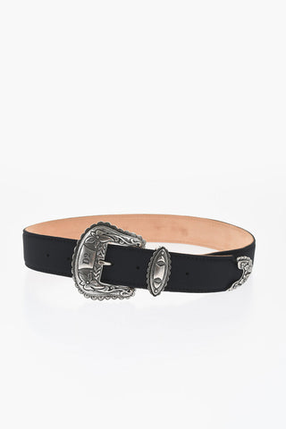 Leather and Fabric Belt with Western Buckle 40mm