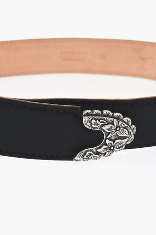 Leather and Fabric Belt with Western Buckle 40mm