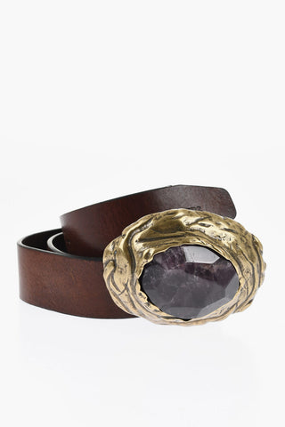 Leather Belt with Maxi Stone on Buckle 40mm