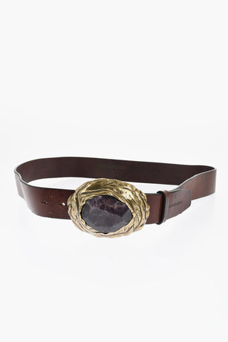 Leather Belt with Maxi Stone on Buckle 40mm