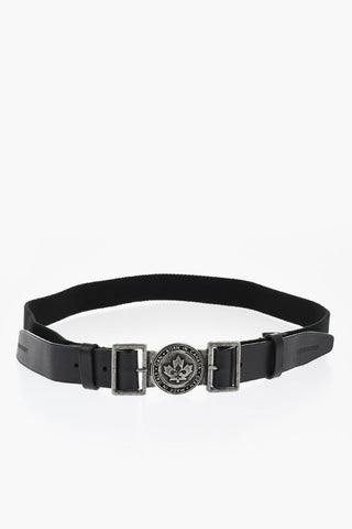 Leather Belt with Fabric Details 30mm