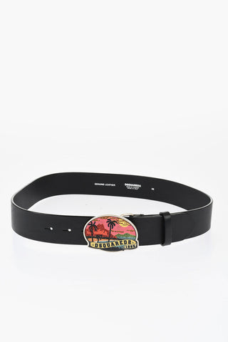 Leather Belt with Rhinestone Buckle 40mm