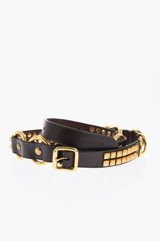 Leather Belt With Gold-Tone Studs 25 mm
