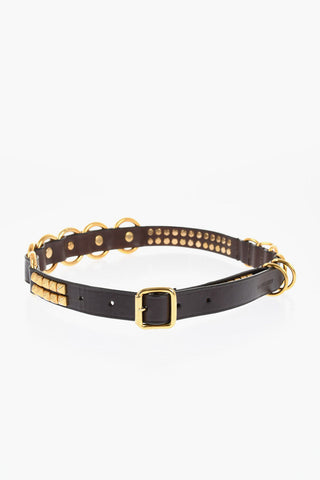 Leather Belt With Gold-Tone Studs 25 mm