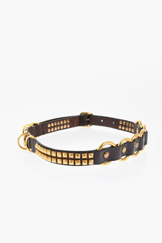 Leather Belt With Gold-Tone Studs 25 mm