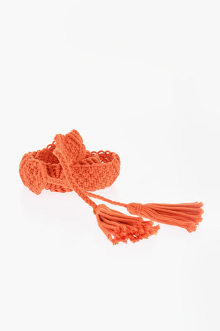 Cintura In Crochet con Logo in Raffia 40mm