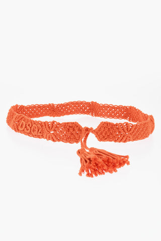Cintura In Crochet con Logo in Raffia 40mm