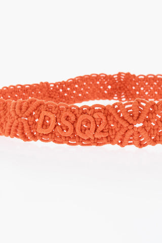 Cintura In Crochet con Logo in Raffia 40mm