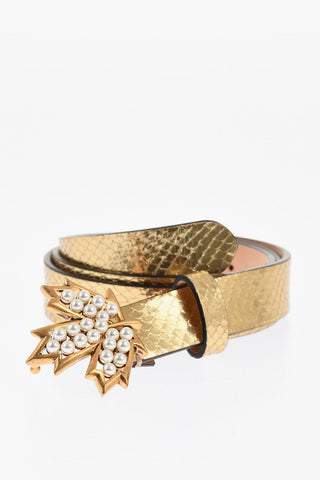 Metallic Leather Belt with Animal-Print Effect 25mm