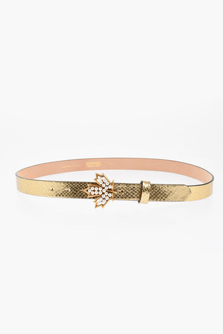 Metallic Leather Belt with Animal-Print Effect 25mm