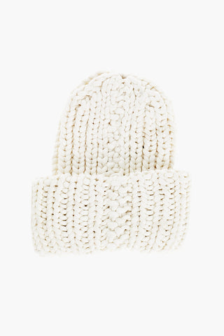 Solid Color Cable Knit Beanie with Silver-Tone Logo