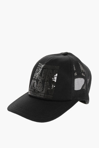 Solid Color Trucker Cap with Sequined Detail