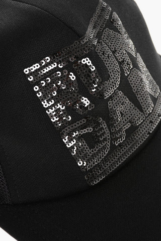 Solid Color Trucker Cap with Sequined Detail