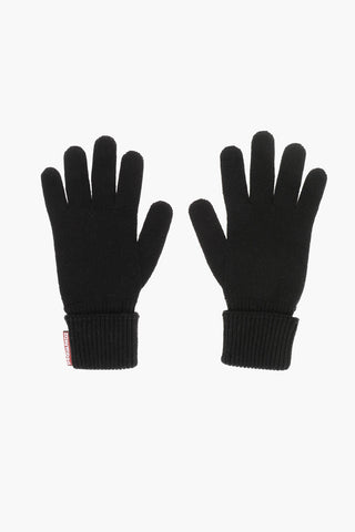 Solid Color Wool Blend Gloves with Contrasting Logo