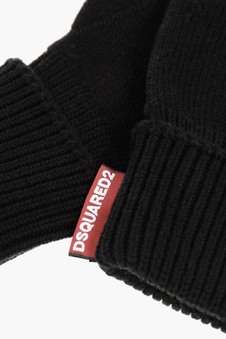 Solid Color Wool Blend Gloves with Contrasting Logo