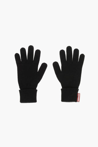 Solid Color Wool Blend Gloves with Contrasting Logo