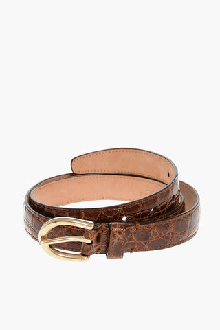 Crocodile Leather Belt with Golden Buckle 25mm