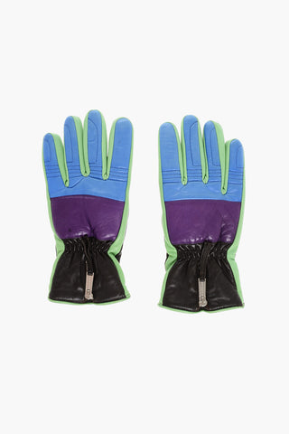 Color Block Leather Glovers with Half Zip