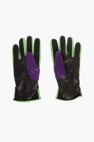 Color Block Leather Glovers with Half Zip