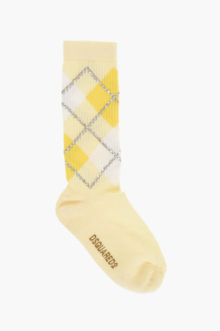 Zweifarbige Argyle-Socken mit Schmuck