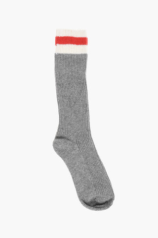 ribbed Long Socks with Contrasting Embroidery