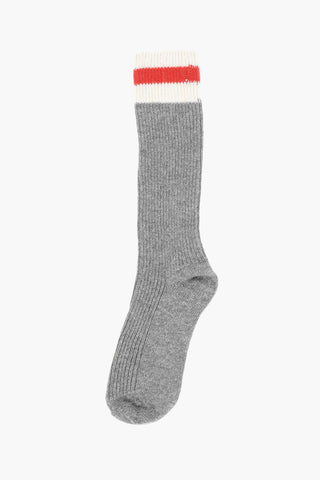 ribbed Long Socks with Contrasting Embroidery