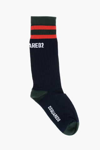 Ribbed Cotton and Nylon Stretch Long Socks