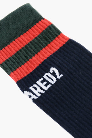 Ribbed Cotton and Nylon Stretch Long Socks