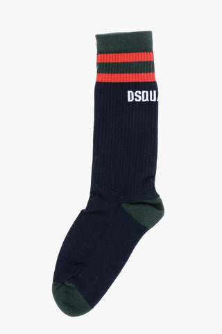 Ribbed Cotton and Nylon Stretch Long Socks