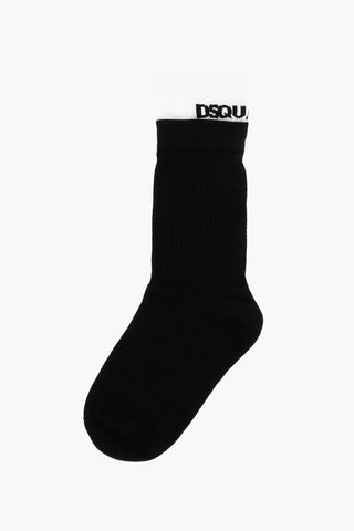 Cotton Long Socks with Contrasting Detail