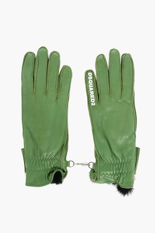 Leather Gloves with Half Zip and Fur Lining