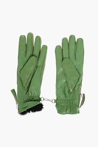 Leather Gloves with Half Zip and Fur Lining