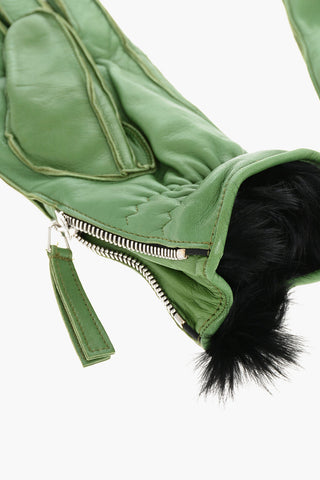 Leather Gloves with Half Zip and Fur Lining