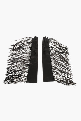 Leather Warm Gloves with Fringes