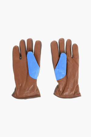 Color Block Leather Glovers with Half Zip