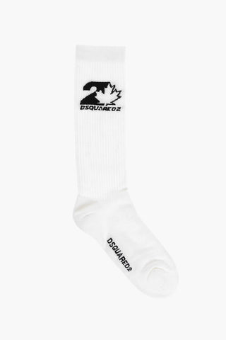 Ribbed Cotton and Nylon Stretch Long Socks