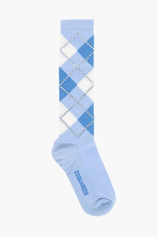 Two-tone Argyle Socks with Jewels