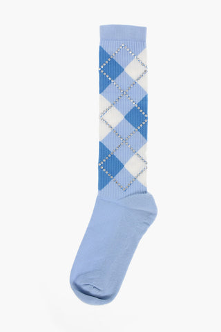 Two-tone Argyle Socks with Jewels