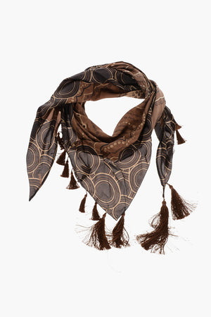 Patterned Silk Foulard with Fringes