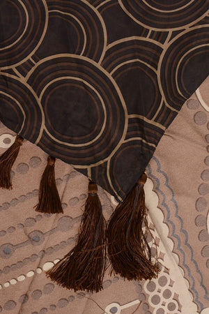 Patterned Silk Foulard with Fringes