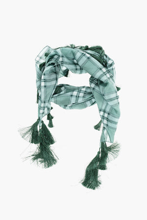 Silk Checked Scarf with Tassels