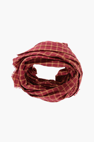 Two-Tone Checked Scarf with Fringes